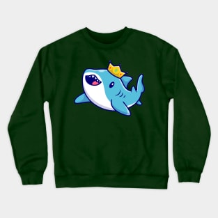 Cute King Shark Swimming With Crown Cartoon Crewneck Sweatshirt